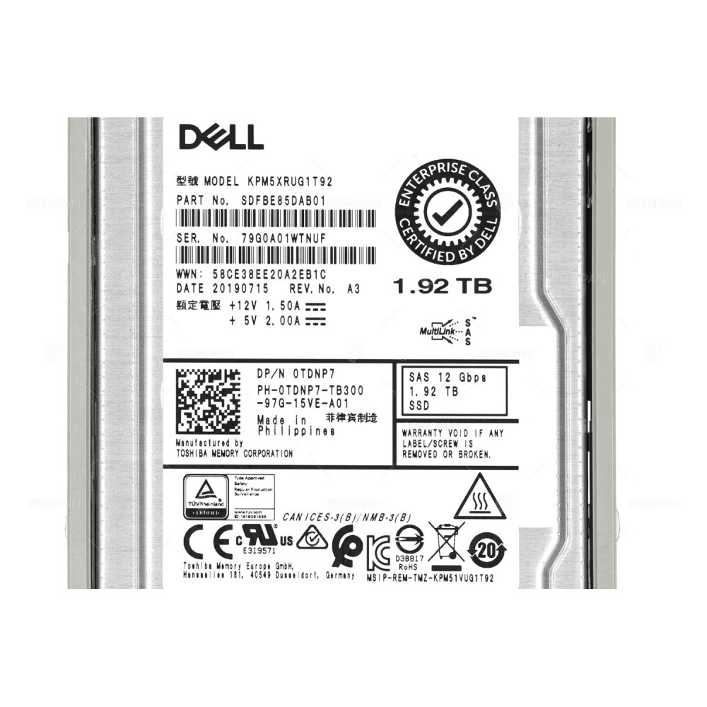 TDNP7 DELL SSD 1.92TB SAS 12G 2.5" SFF FOR DELL POWEREDGE G11-G13